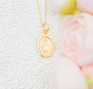 Girls Gold-Plated First Communion Miraculous Medal Necklace