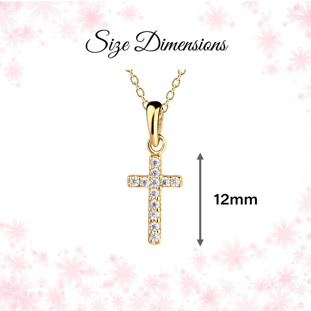 14K Gold-Plated Cross CZ Necklace for Godchild Gift for Girls