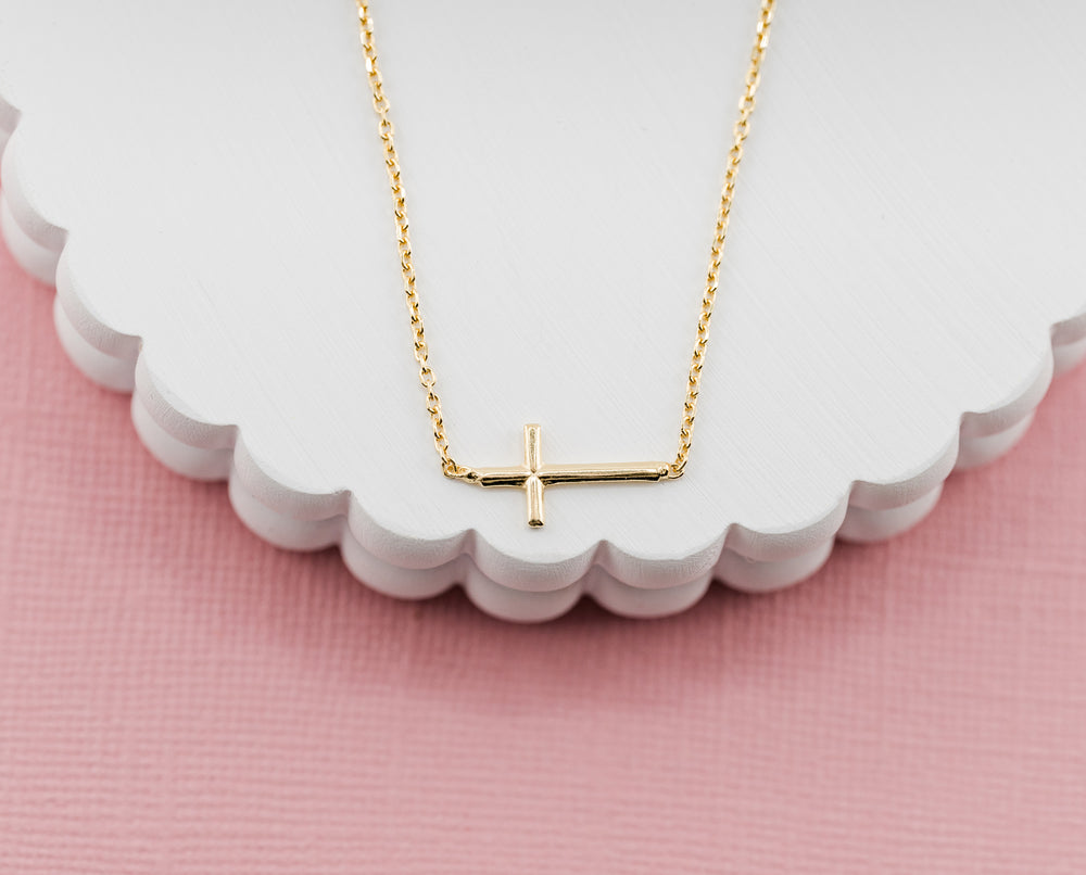 14K Gold-Plated Children's Horizontal Cross Necklace