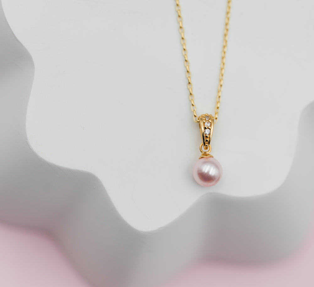 14K Gold-Plated Children's Pink Pearl Necklace for Kids