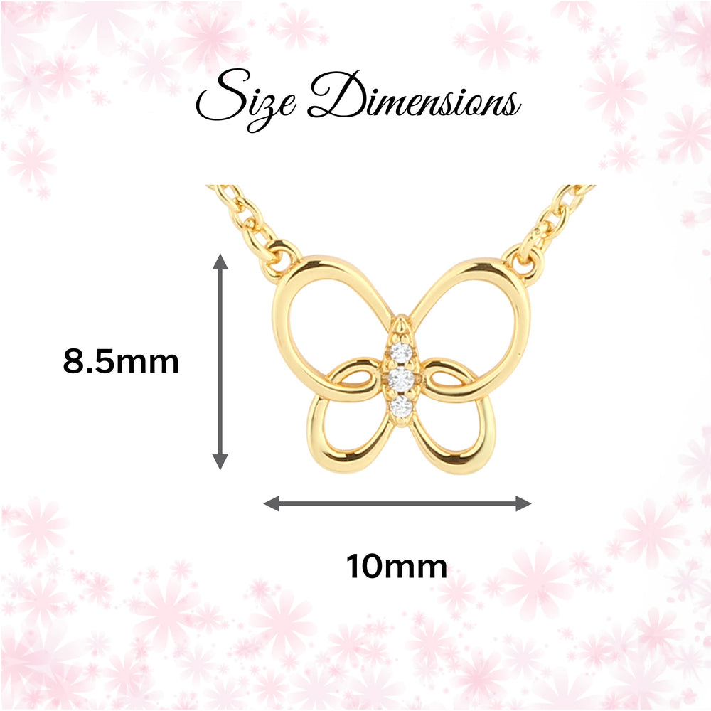 14K Gold-Plated Butterfly Necklace with CZs for Little Girls or Kids