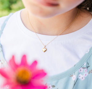 Children's 14K Gold Plated Puff Heart Necklace for Girls & Kids