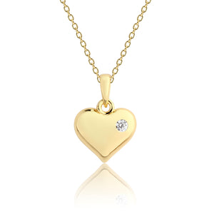 Children’s 14K Gold Plated Puff Heart Necklace for Little Girls