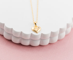 Children's 14K Gold Plated Puff Heart Necklace for Girls & Kids