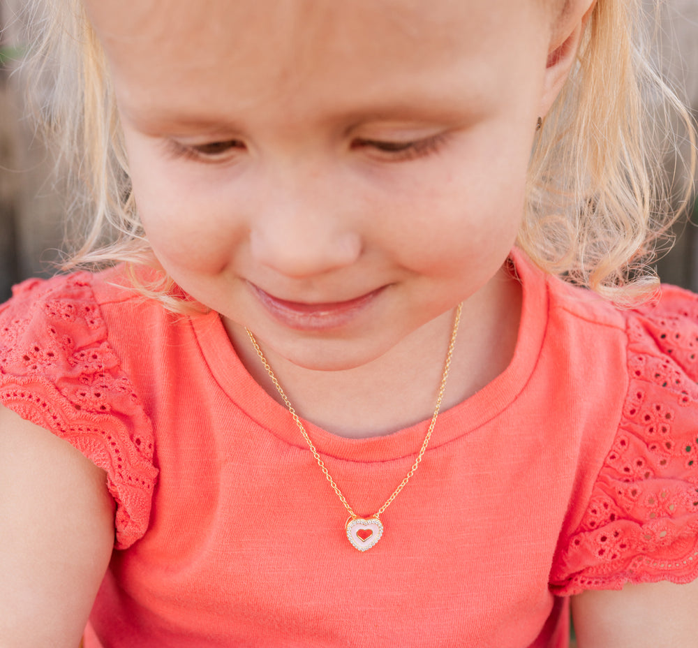 14K Gold Plated Sterling Silver Little Girl's Pink Heart Necklace