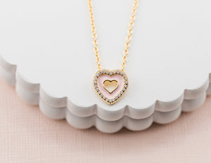 14K Gold Plated Sterling Silver Little Girl's Pink Heart Necklace