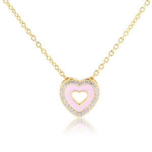 14K Gold Plated Sterling Silver Little Girl's Pink Heart Necklace