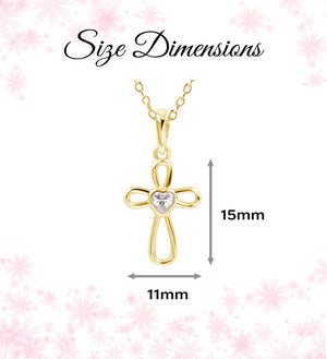 14K Gold-Plated Children's Infinity Cross Necklace with CZ Heart for Girls