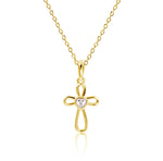 14K Gold-Plated Children's Infinity Cross Necklace with CZ Heart for Girls