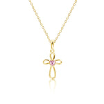 14K Gold-Plated Children's Infinity Cross Necklace with Pink CZ Heart for Girls