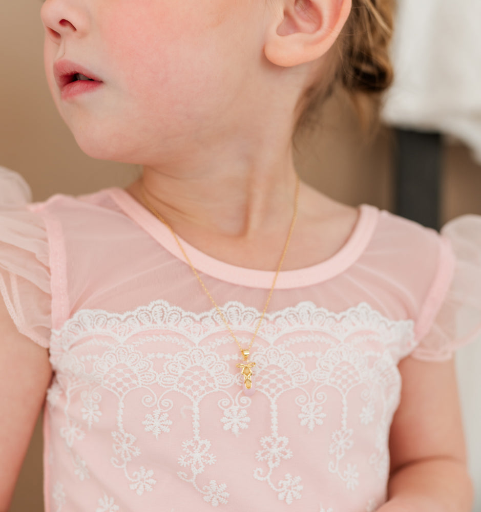 Children's 14K Gold-Plated Pink Ballet Slipper Necklace for Kids and Girls