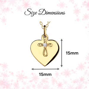 14K Gold-Plated Engraved Heart w/Cross Necklace for Kids