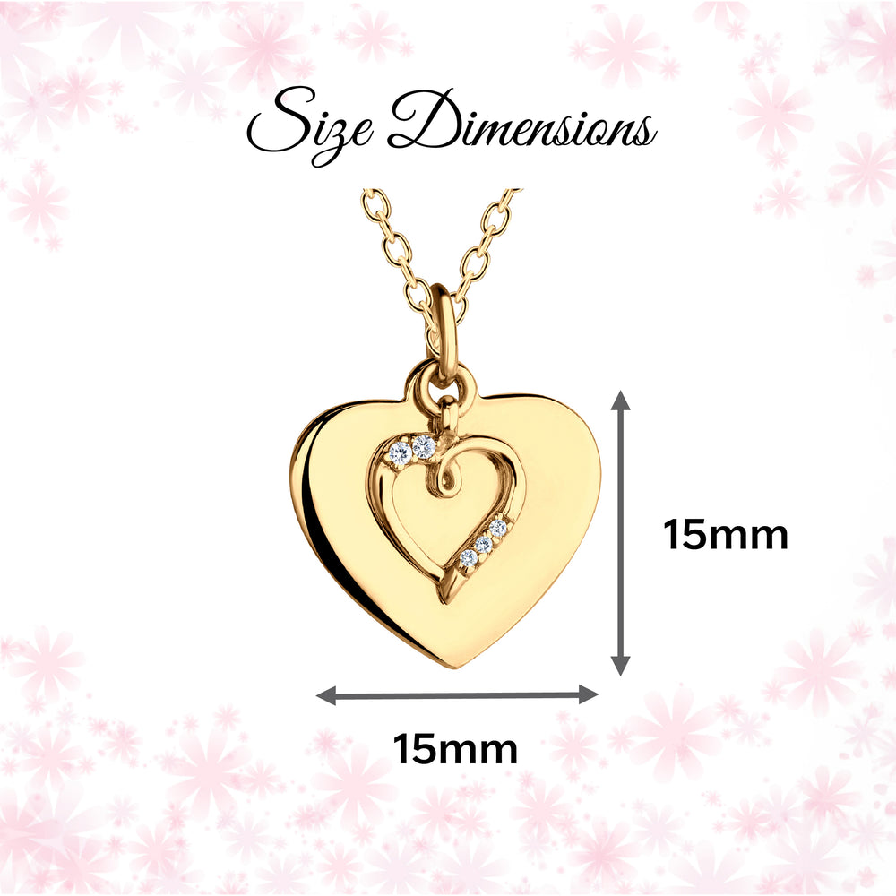 14K Gold-Plated Engraved Heart with CZ Heart Necklace