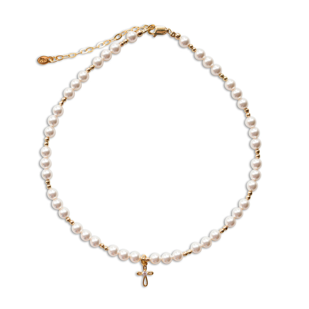 14K Gold-Plated Pearl Cross Necklace for Little Girls and Kids ...