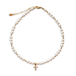 14K Gold-Plated Pearl Cross Necklace for Children