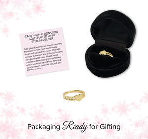 14K Gold Plated Baby Heart Ring - Engraved Initial Heart Ring