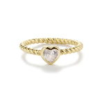 14K Gold-Plated Rope Ring with Clear CZ Heart for Girls