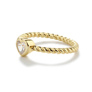 
                
                    Load image into Gallery viewer, 14K Gold-Plated Rope Ring with Clear CZ Heart for Girls
                
            