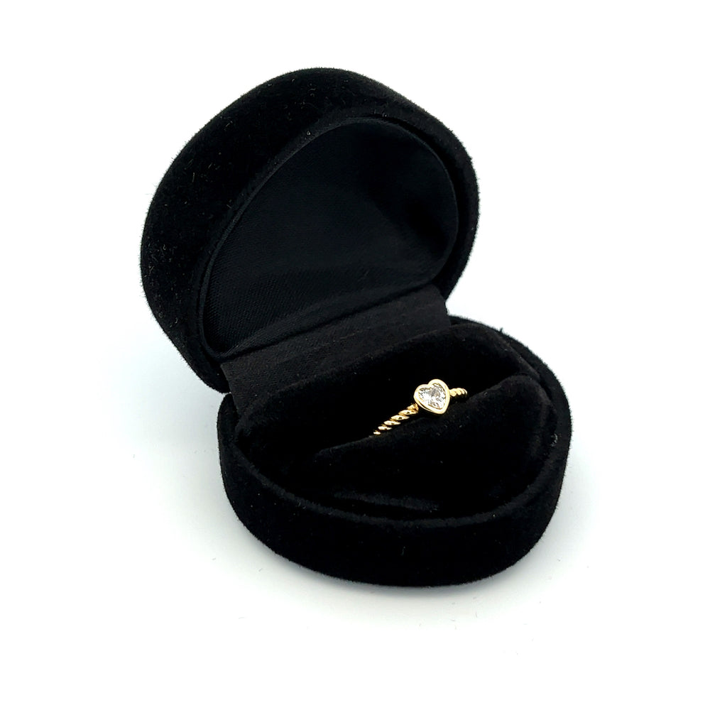 14K Gold-Plated Rope Ring with Clear CZ Heart for Girls