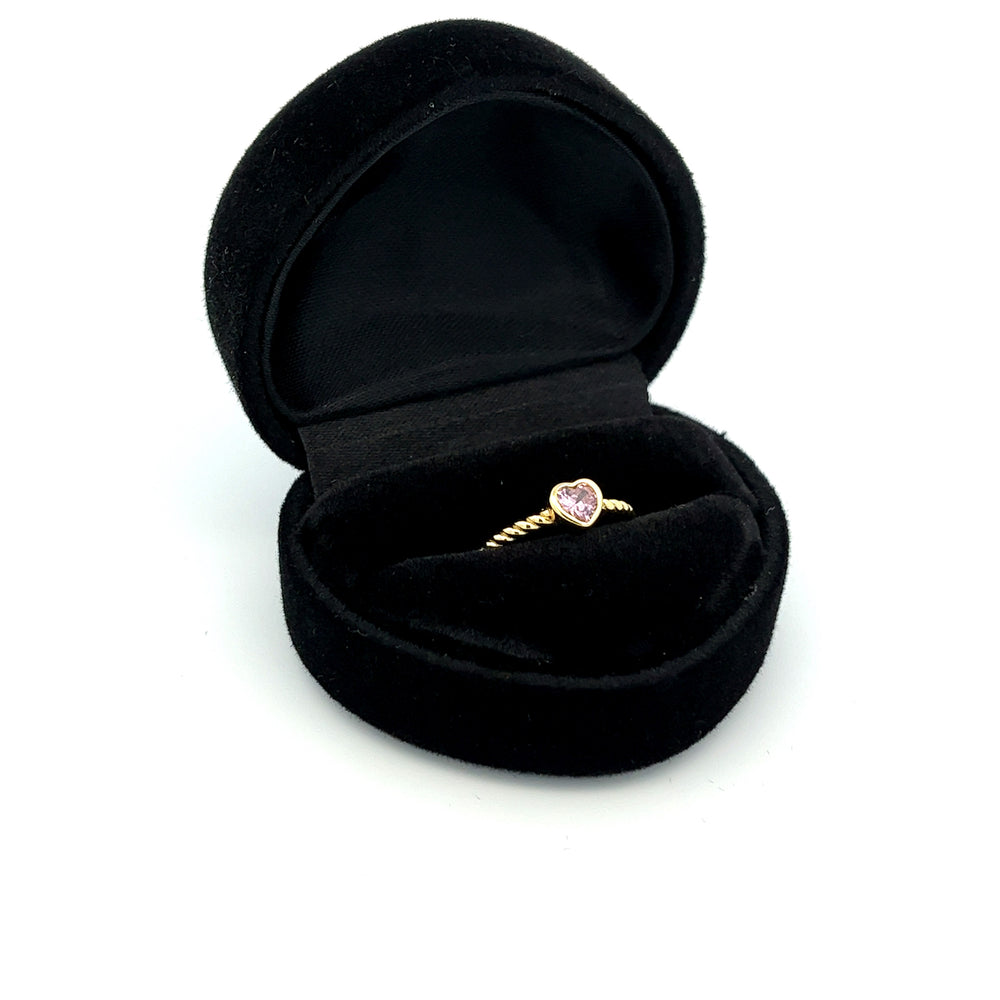 14K Gold-Plated Rope Ring with Pink CZ Heart for Girls