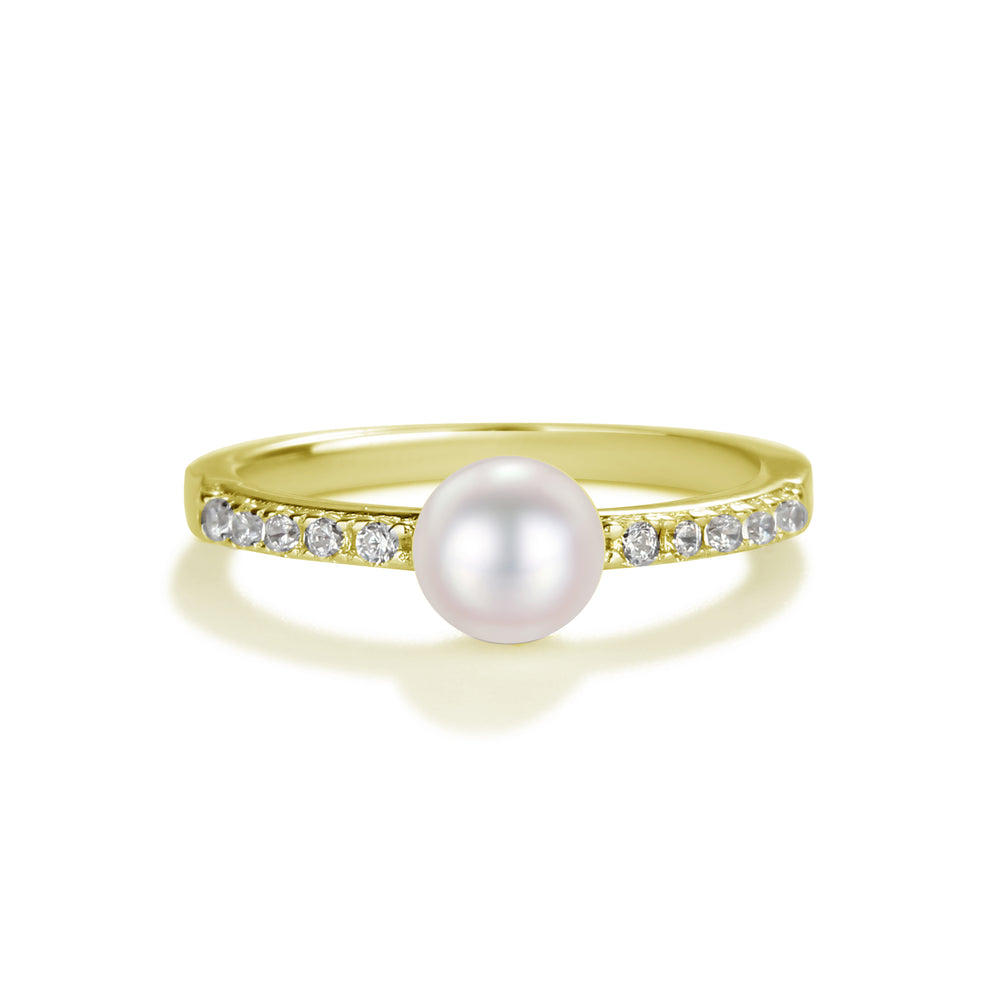 
                
                    Load image into Gallery viewer, 14K Gold-Plated Pearl Baby Ring with CZs for Kids
                
            