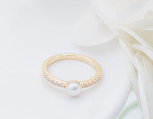 14K Gold-Plated Pearl Baby Ring with CZs for Kids