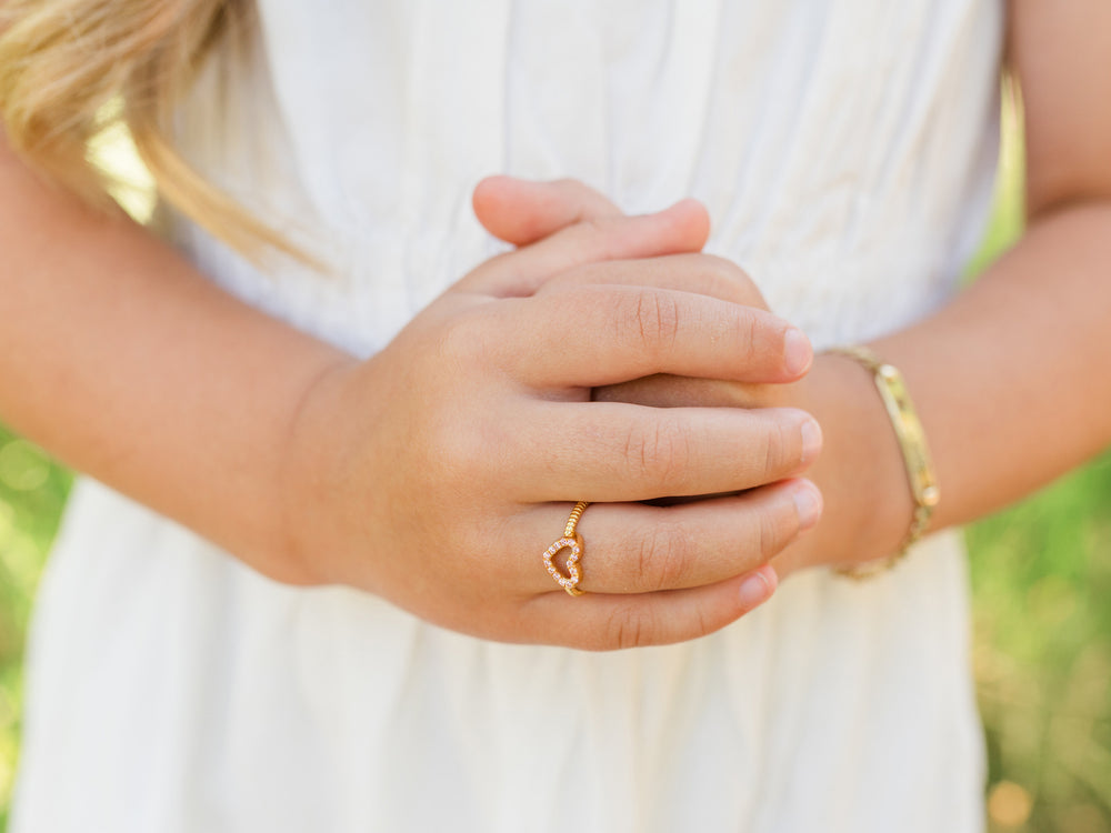 Little Girls 14k Gold-Plated Pink CZ Heart Baby Ring