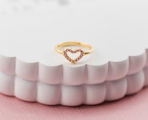 Little Girls 14k Gold-Plated Pink CZ Heart Baby Ring