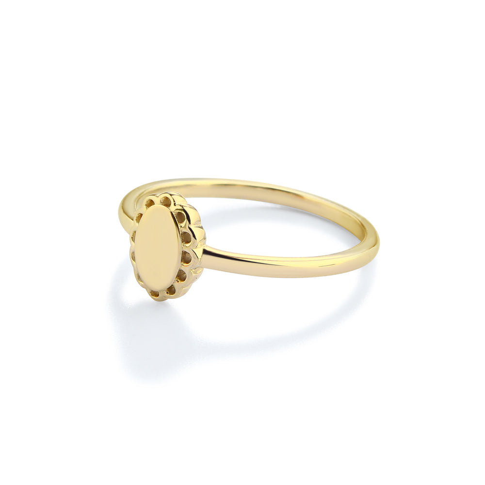 Personalized 14K Gold Plated Scalloped Oval Baby Ring with FREE Personalization