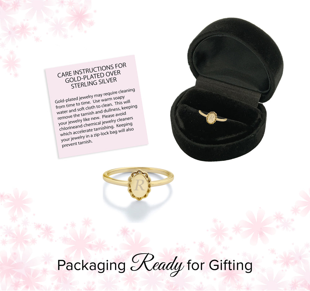 Personalized 14K Gold Plated Scalloped Oval Baby Ring with FREE Personalization