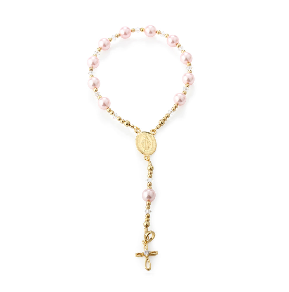 14K Gold-Plated Pink Baby Rosary Baptism Gift