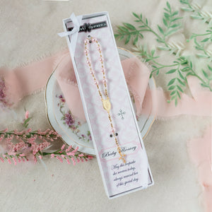14K Gold-Plated Pink Baby Rosary Baptism Gift