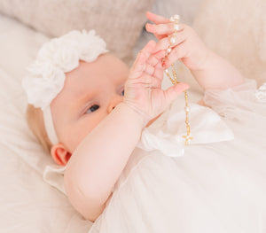 14K Gold-Plated White Baby Rosary Baptism Gift