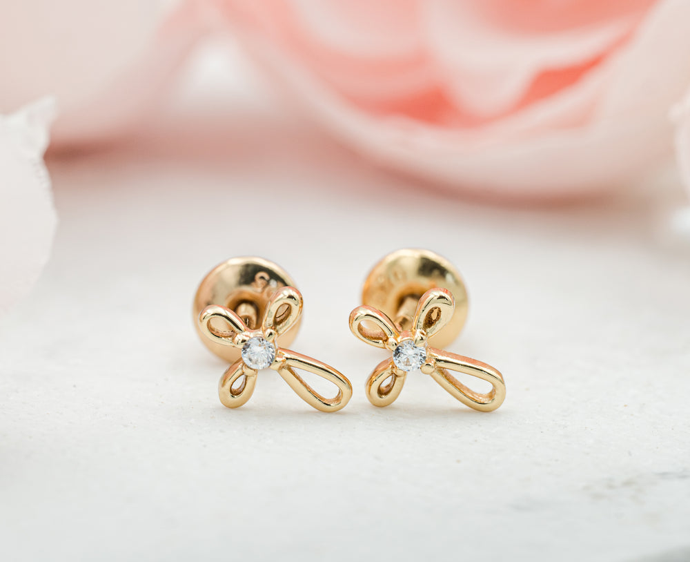 14K Gold-Plated Infinity Cross Earrings for Baptism or Communion