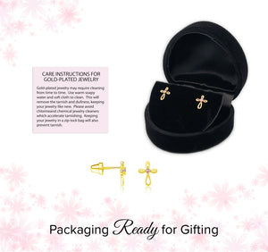 14K Gold-Plated Infinity Pink Cross Earrings for Baptism or Communion