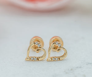 14K Gold-Plated Heart (Open) Earrings for Babies and Kids