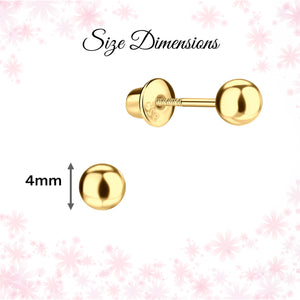 14K Gold-Plated Ball Stud Earrings for Baby and Kids