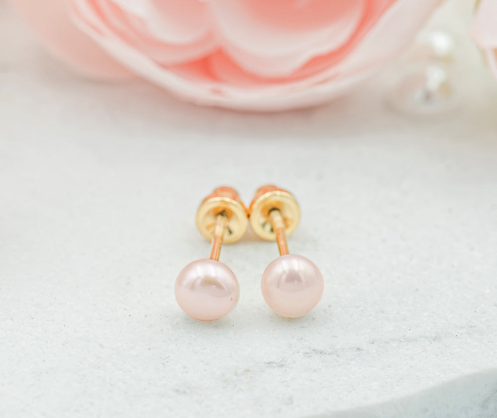 14K Gold-Plated Pink Pearl Earrings for Infants and Kids