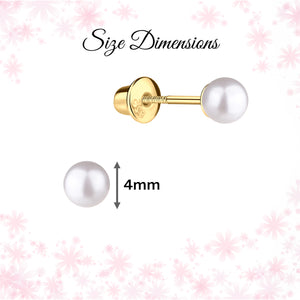 14K Gold-Plated White Pearl Earrings for Babies and Kids