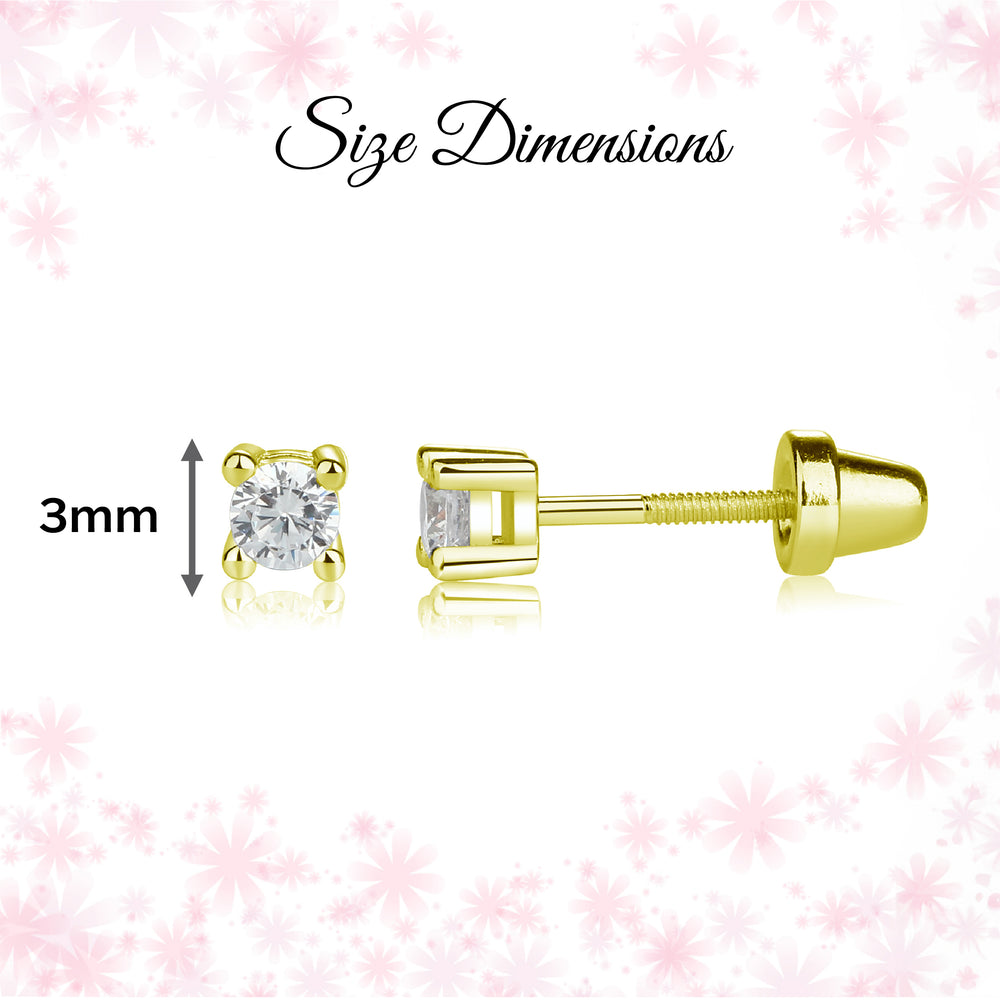 14K Gold-Plated CZ Crystal Stud Earrings for Baby and Kids