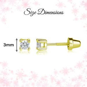 14K Gold-Plated CZ Crystal Stud Earrings for Baby and Kids