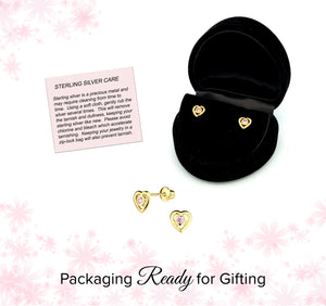 14K Gold-Plated Girls Heart CZ Earrings (Pink)