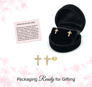 
                
                    Load image into Gallery viewer, 14K Gold-Plated Children&amp;#39;s Cross CZ Earrings
                
            