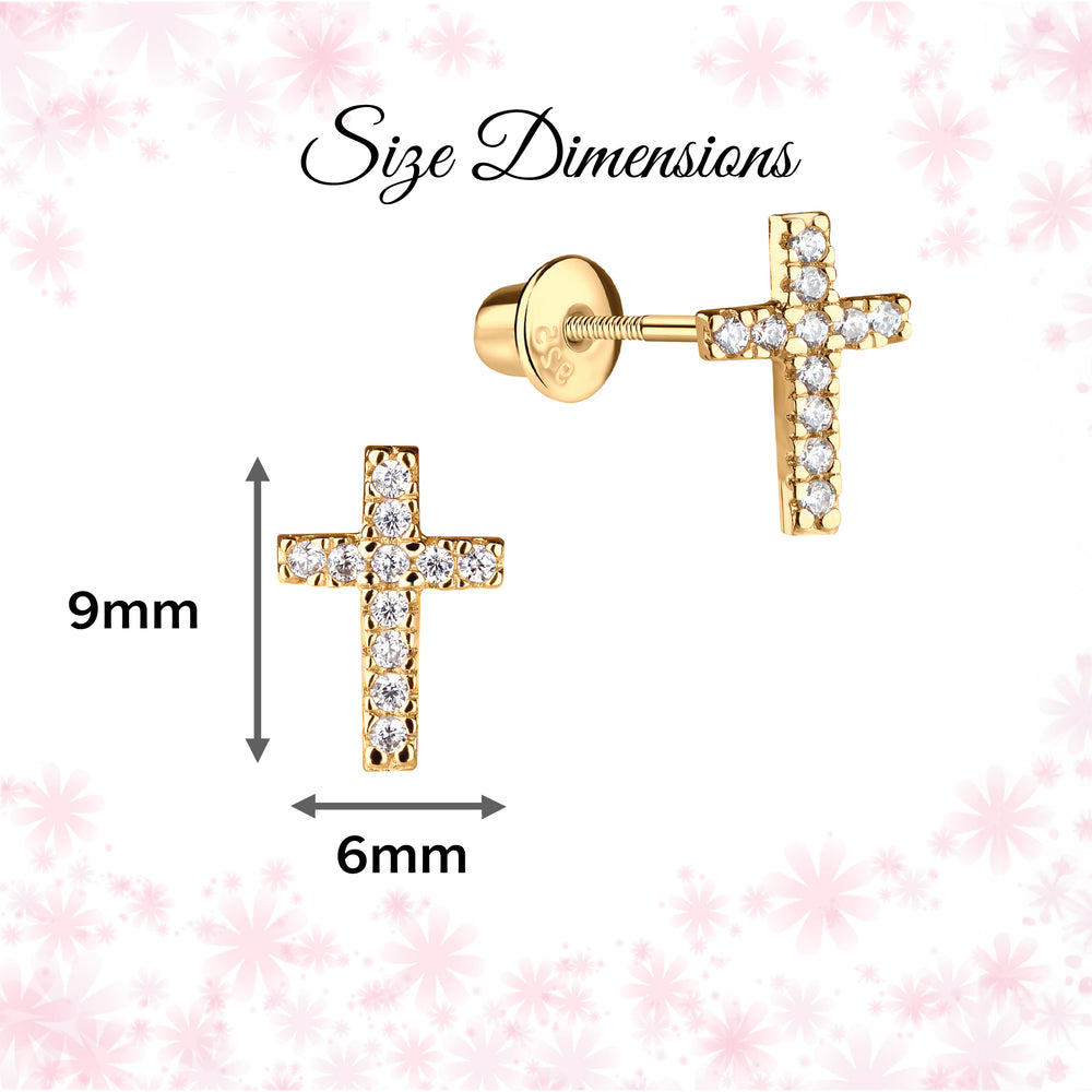 14K Gold-Plated Children's Cross CZ Earrings