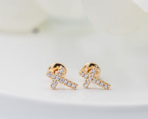 14K Gold-Plated Children's Cross CZ Earrings