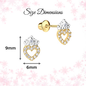 Gold and Sterling Silver Princess Tiara Earrings dimensions