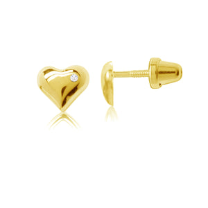 14K Gold-Plated Girls Puff Heart Earrings for Babies and Kids