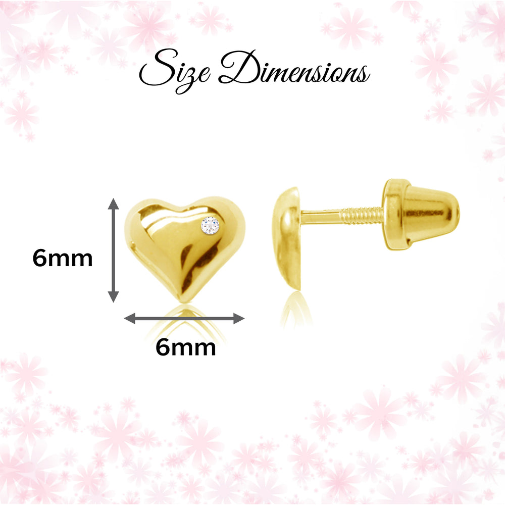 14K Gold-Plated Girls Puff Heart Earrings for Babies and Kids