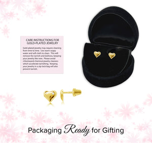 14K Gold-Plated Girls Puff Heart Earrings for Babies and Kids