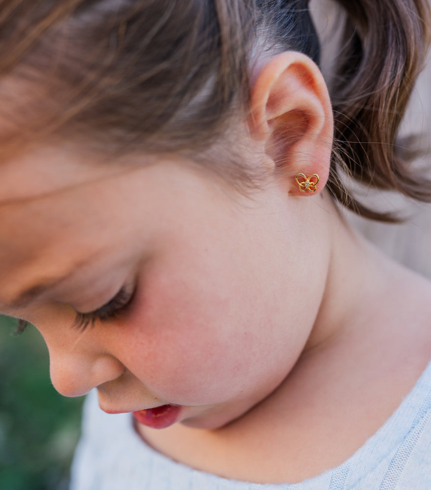 Little Girl's 14K Gold Plated Sterling Silver Looped Butterfly Earrings with Clear CZ's